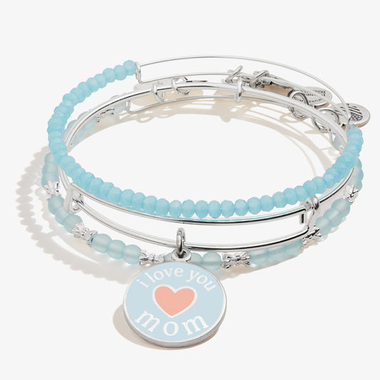 'I Love You Mom' Charm Bangles, Set of 3